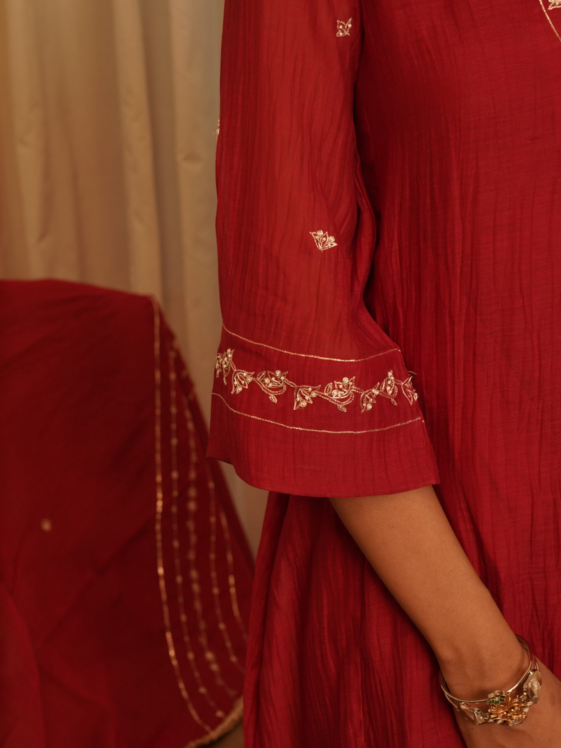 Moti Manek Kurta set - sindhoori Laal