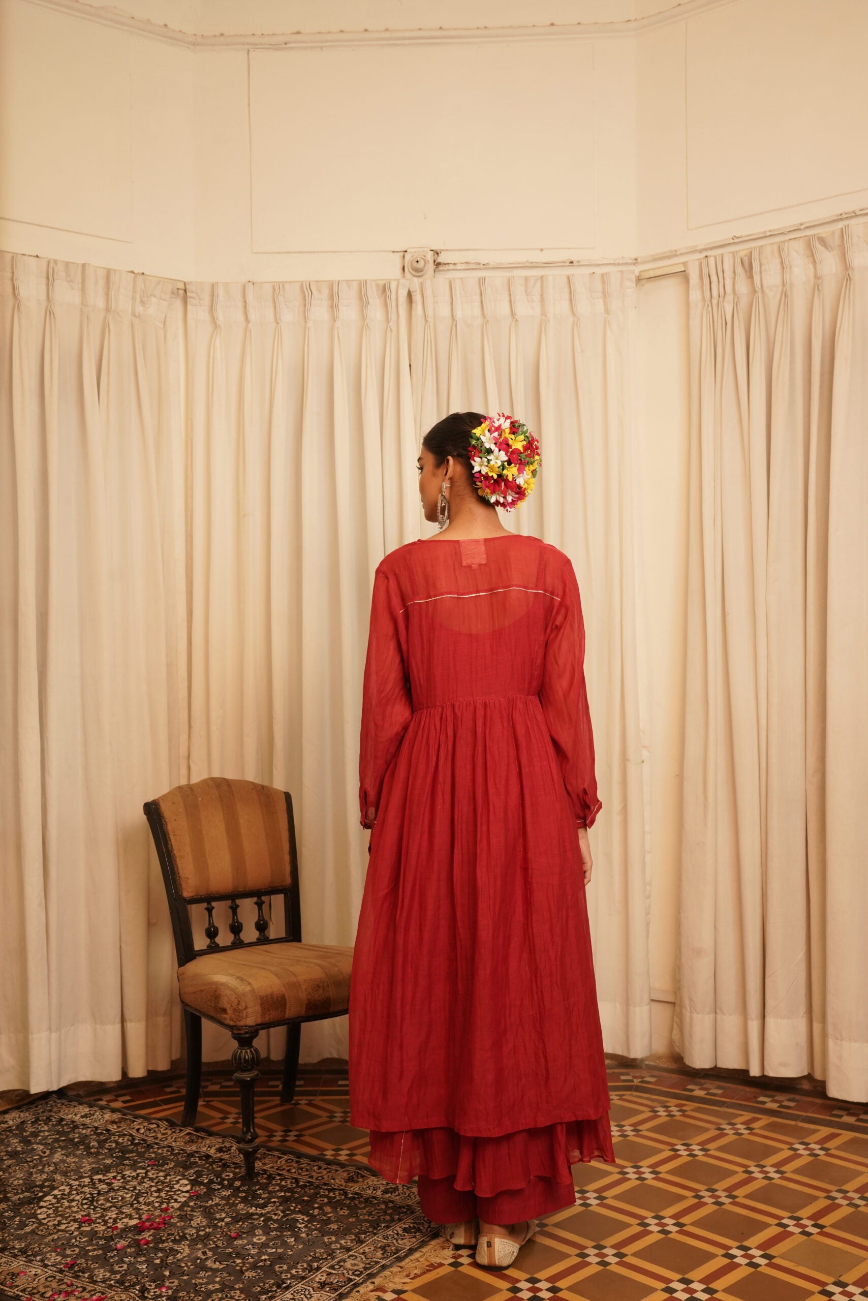 Chanderi Savera Overlay - Sindhoori laal