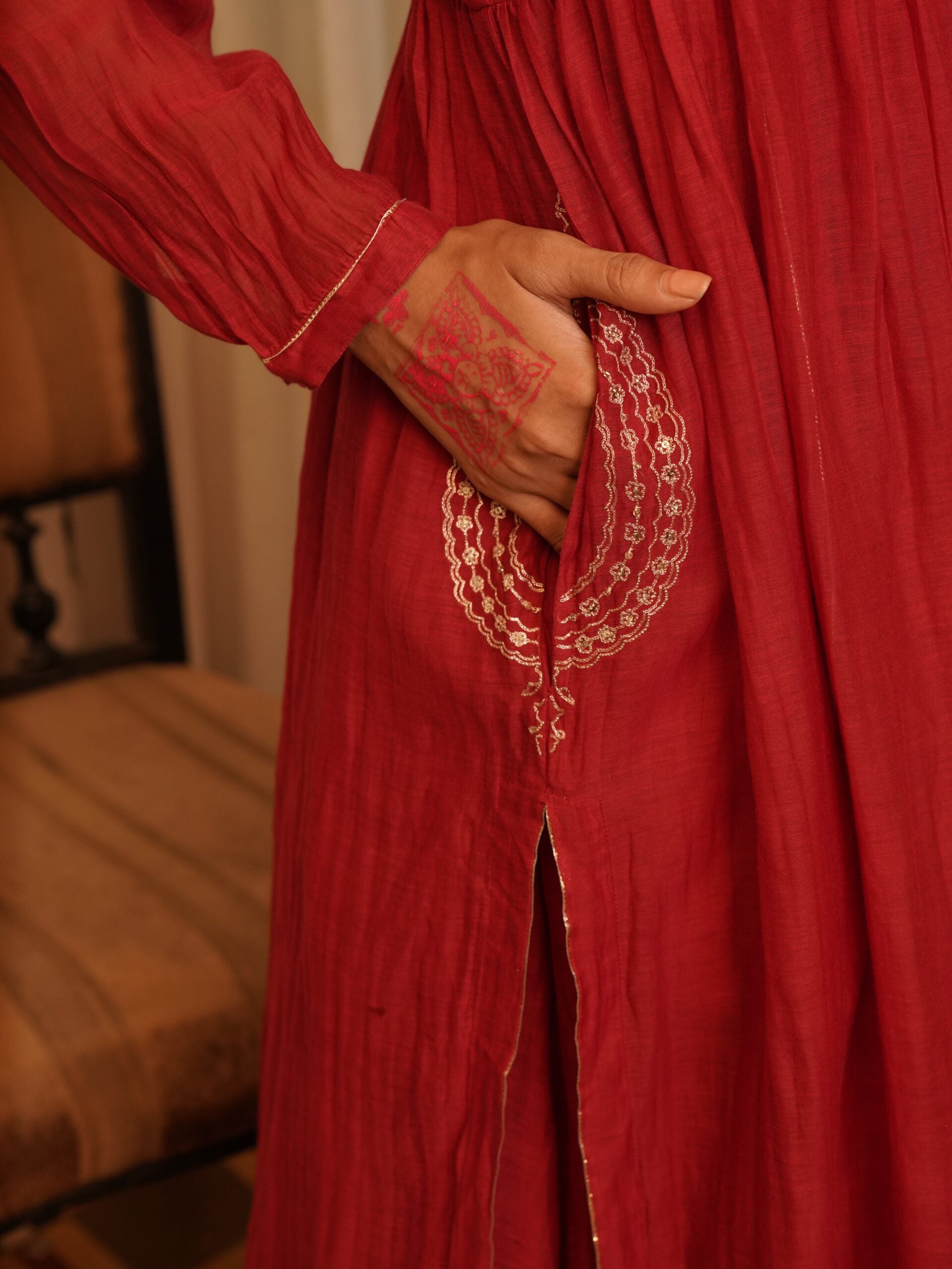 Chanderi Savera Overlay - Sindhoori laal