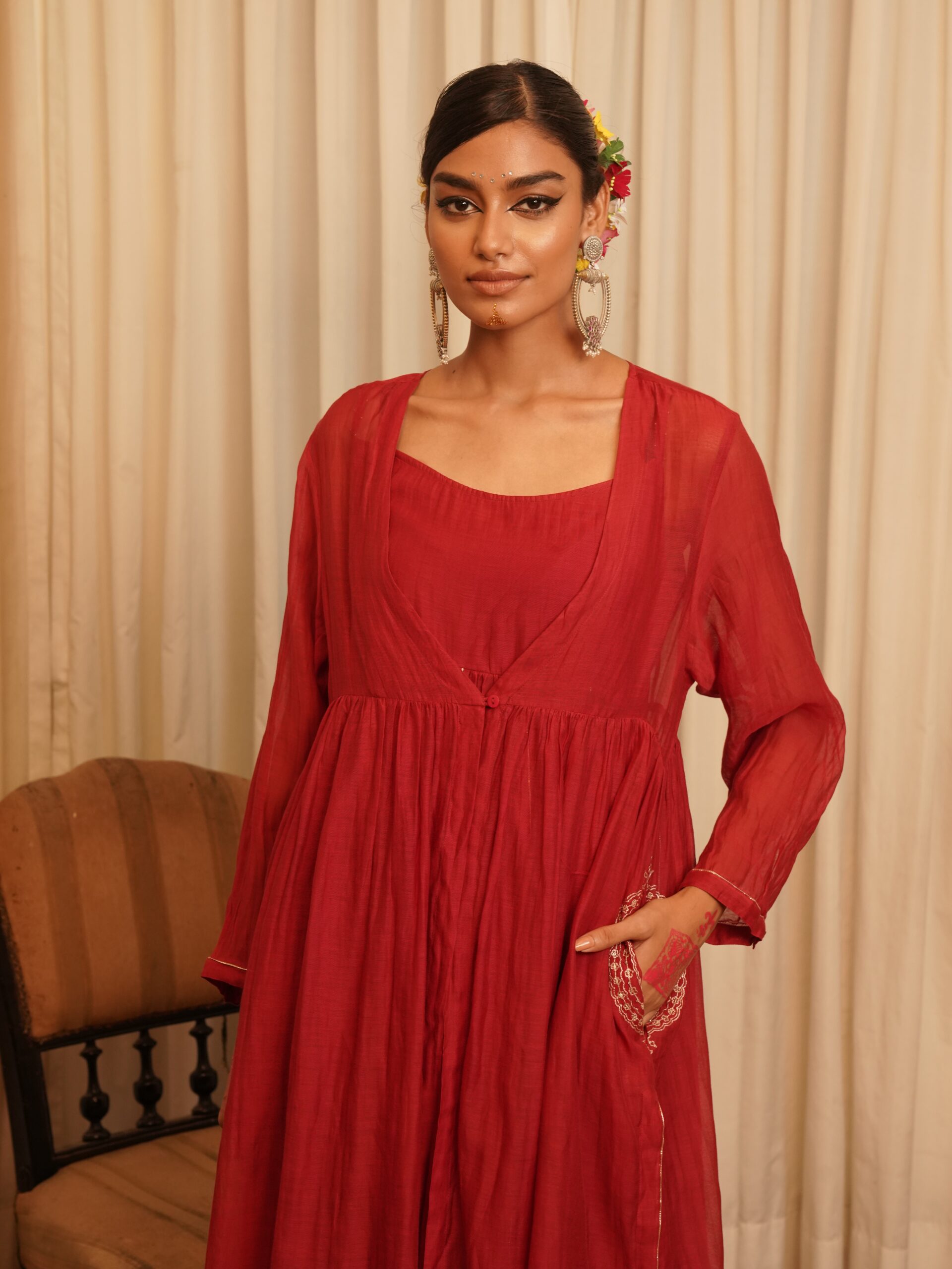 Chanderi Savera Overlay - Sindhoori laal
