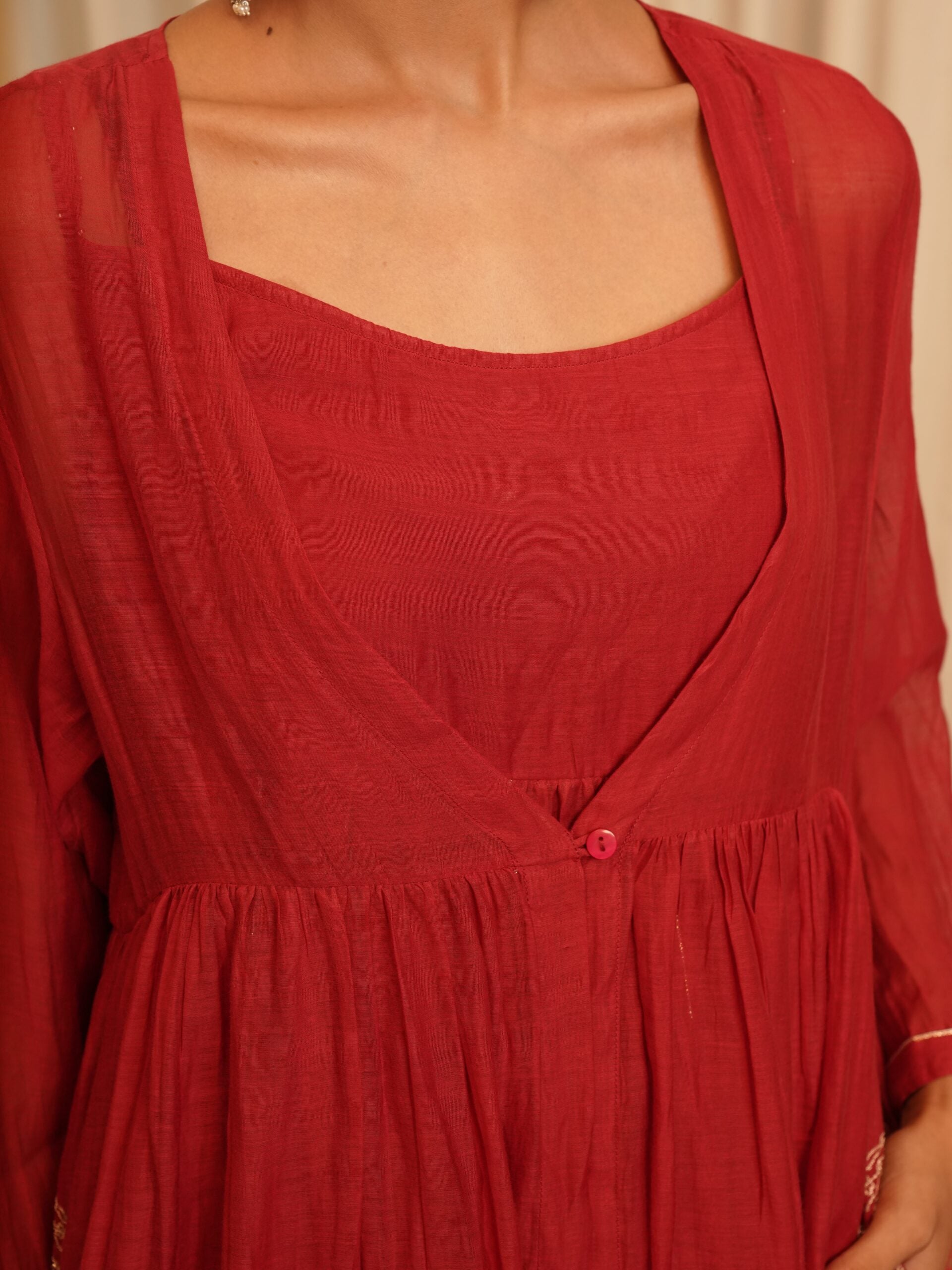 Chanderi Savera Overlay - Sindhoori laal