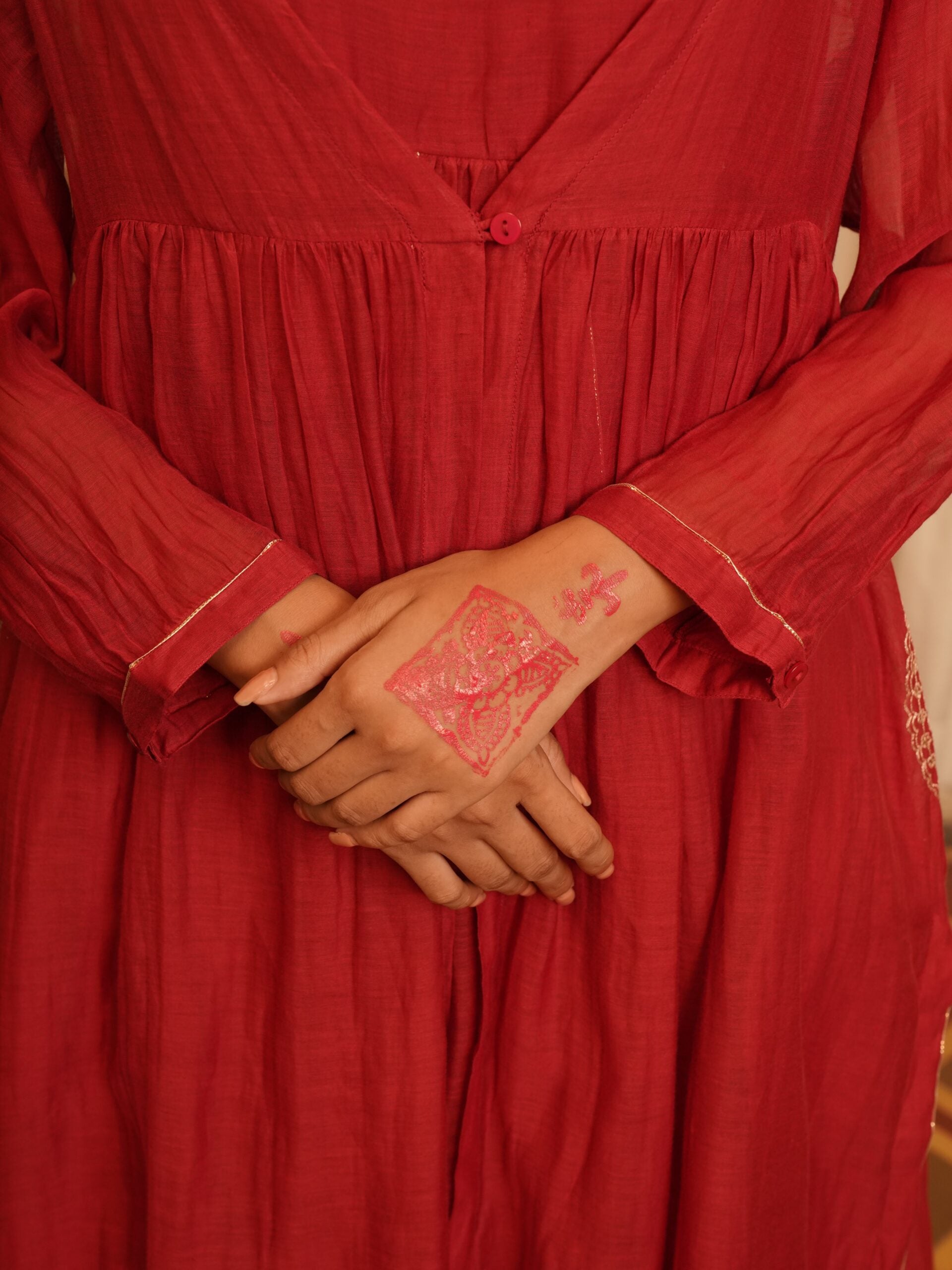 Chanderi Savera Overlay - Sindhoori laal