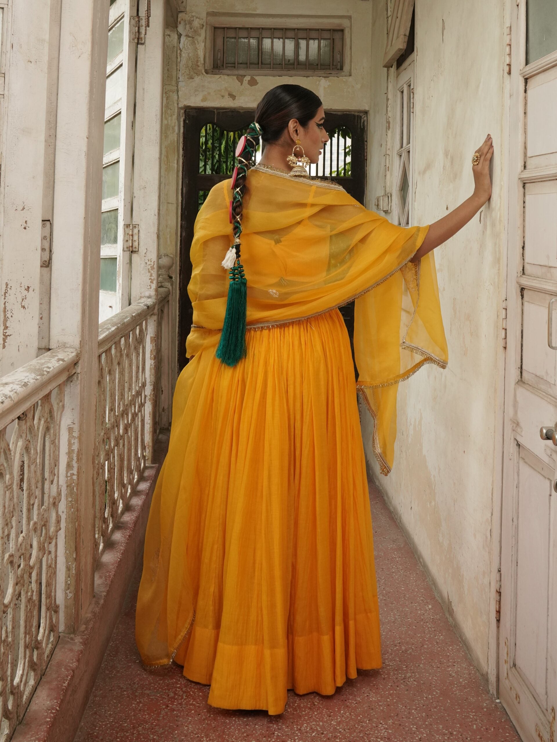 Ghoomar Organza Dupatta - Kesariya Peela