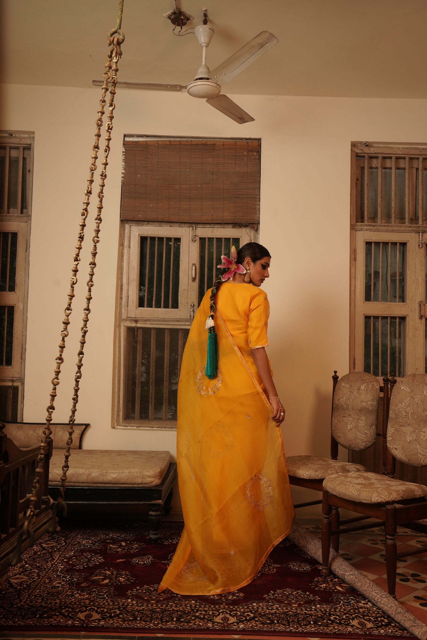 Silk organza Blouse - kesariya peela