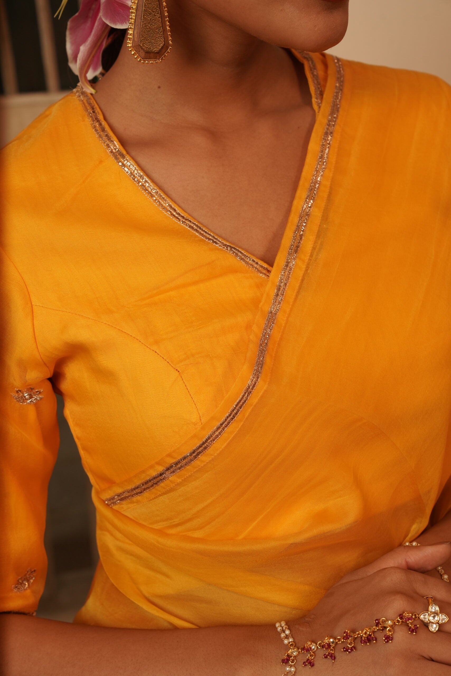Silk organza Blouse - kesariya peela