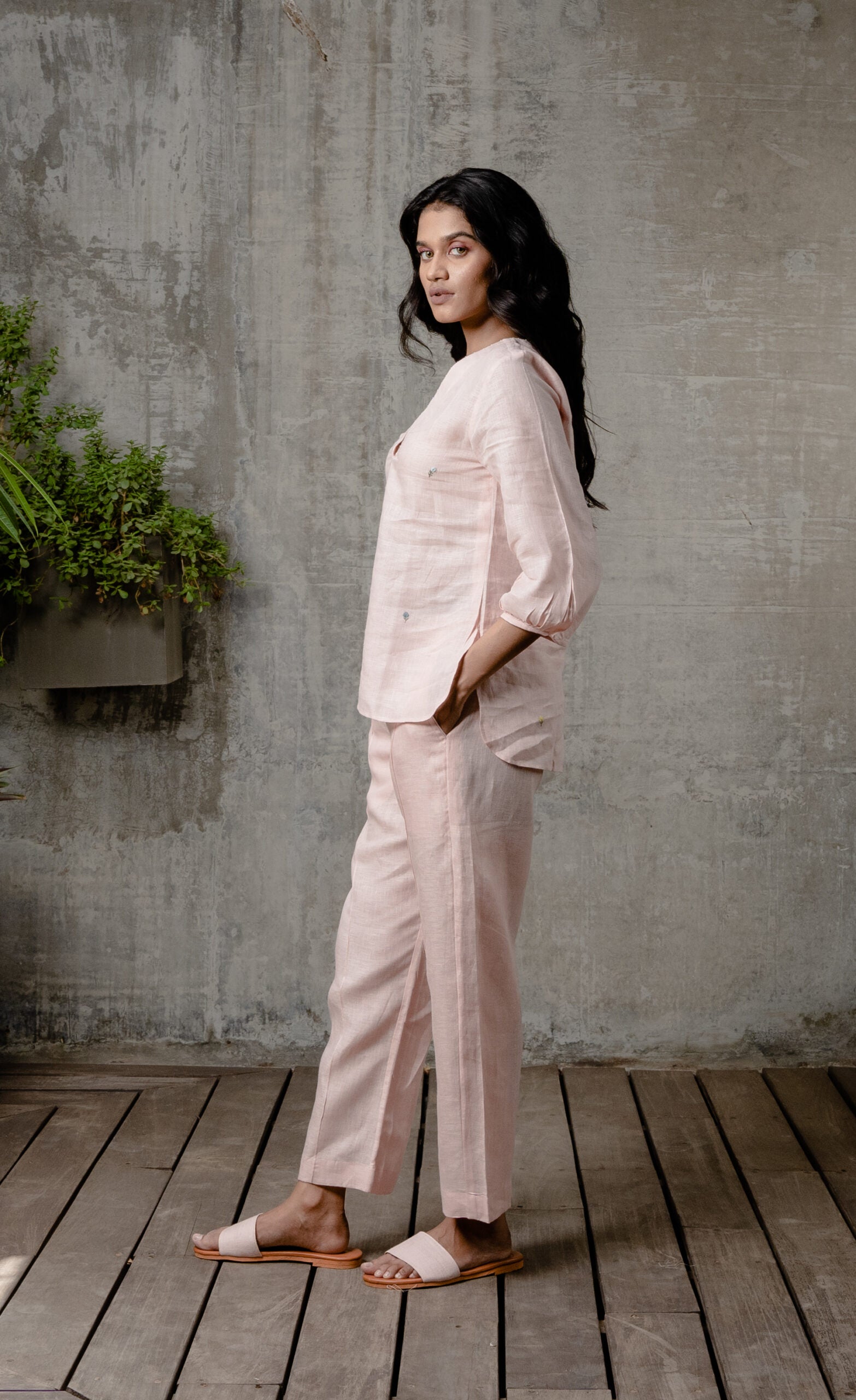 Maya Linen Narrow Pants - Light Pink