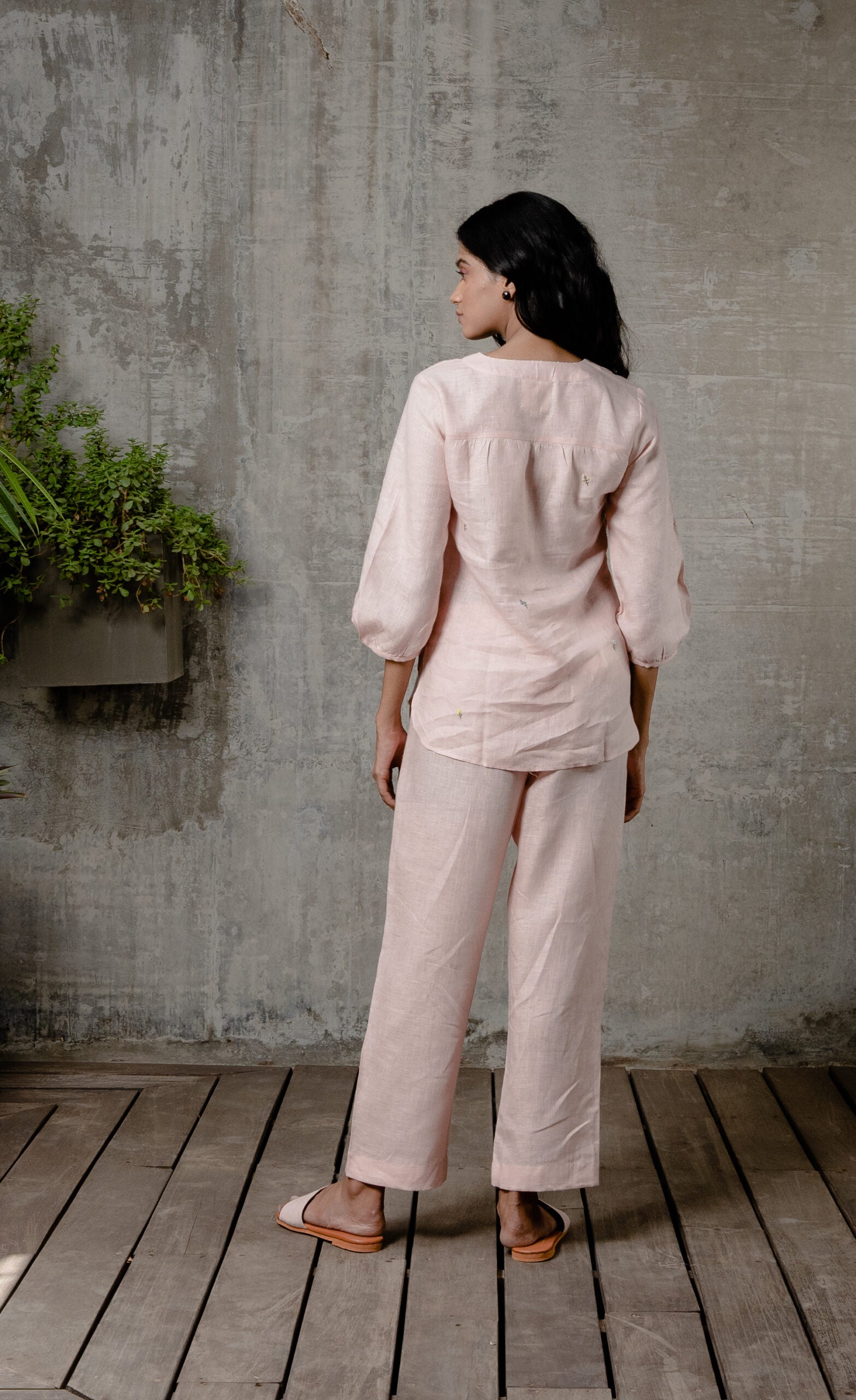 Maya Linen Narrow Pants - Light Pink