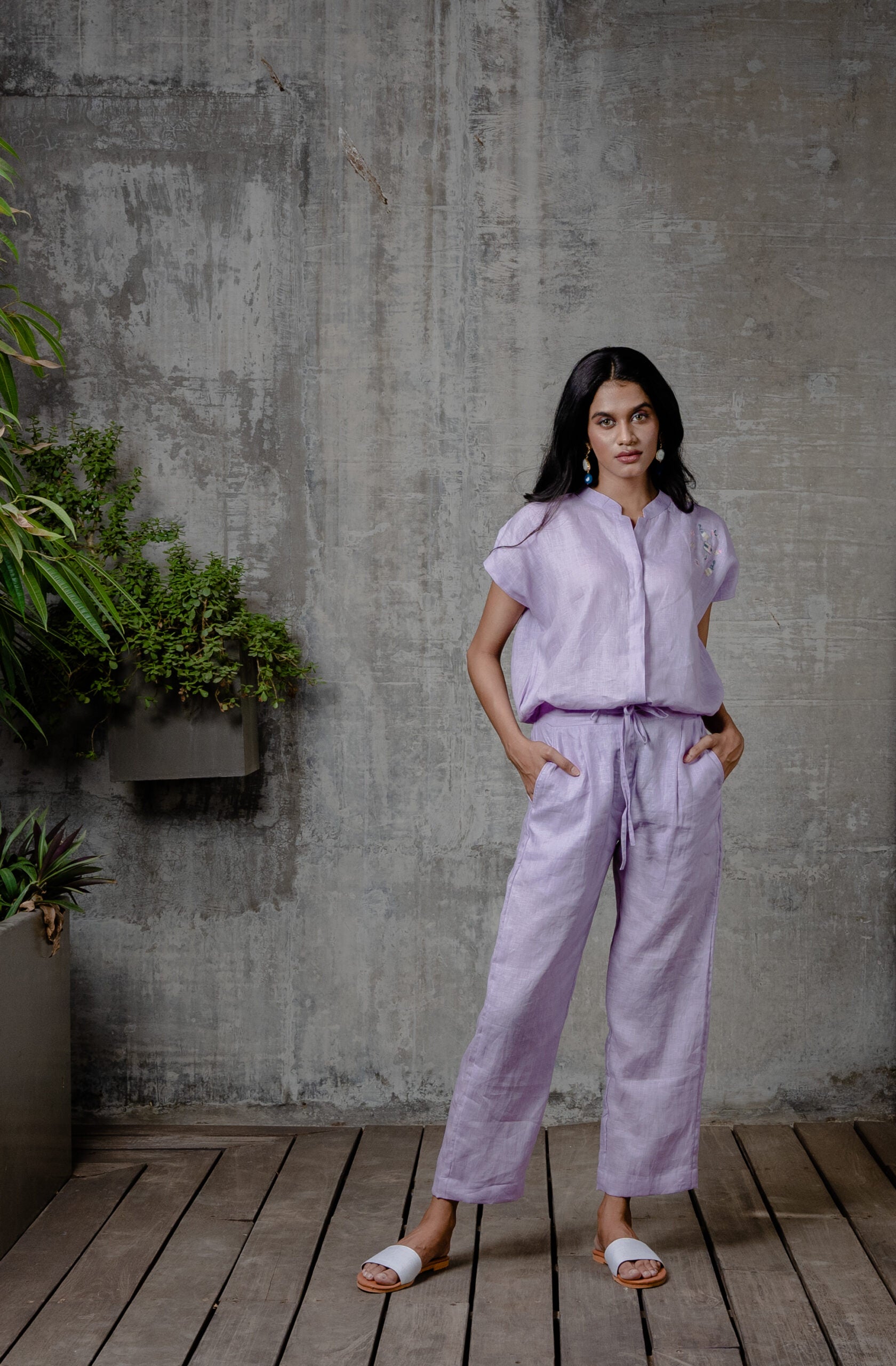 Lyra Linen Drawstring Shirt - Lilac