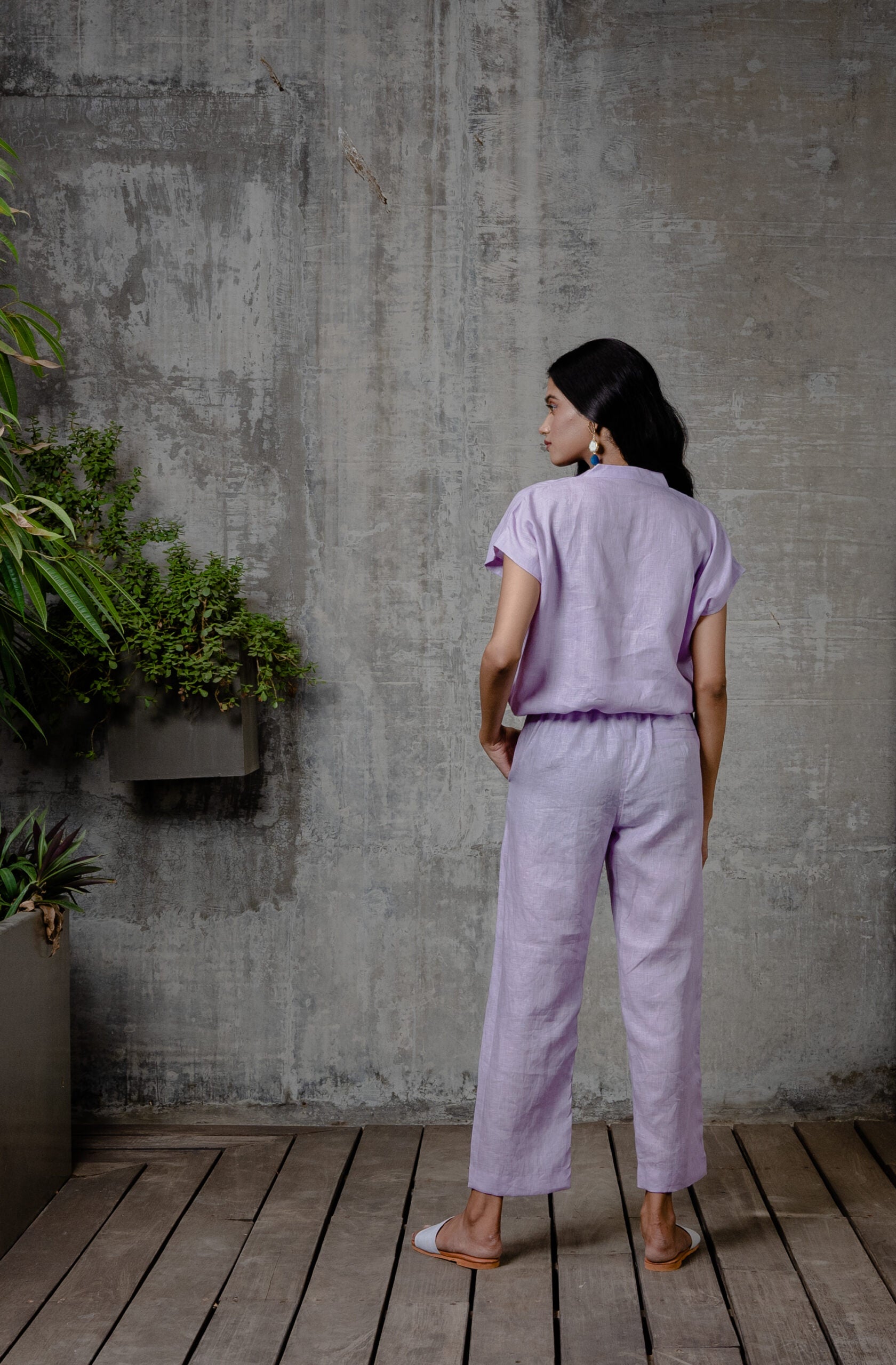 Lyra Linen Drawstring Shirt - Lilac