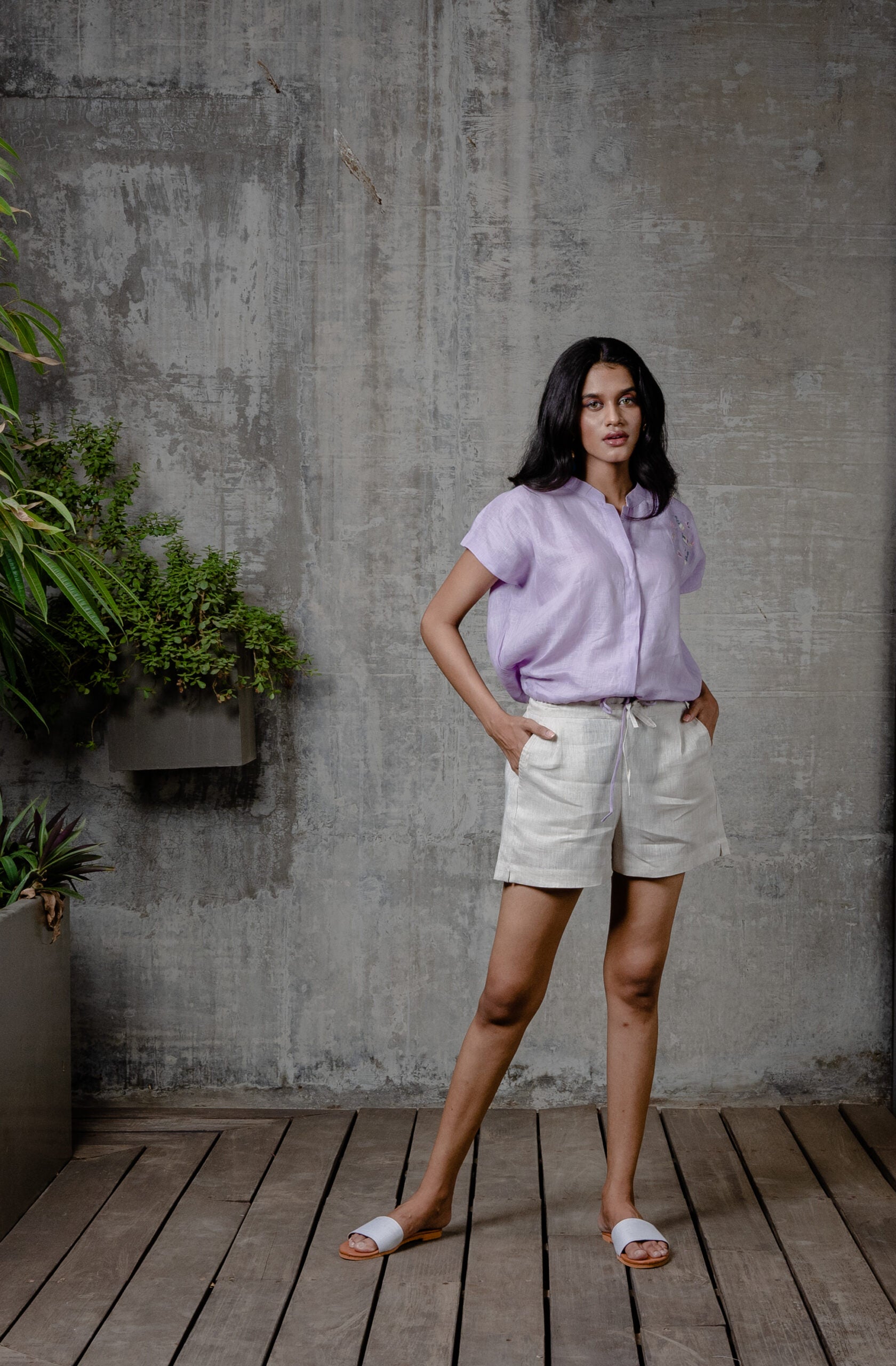 Lyra Linen Drawstring Shirt - Lilac
