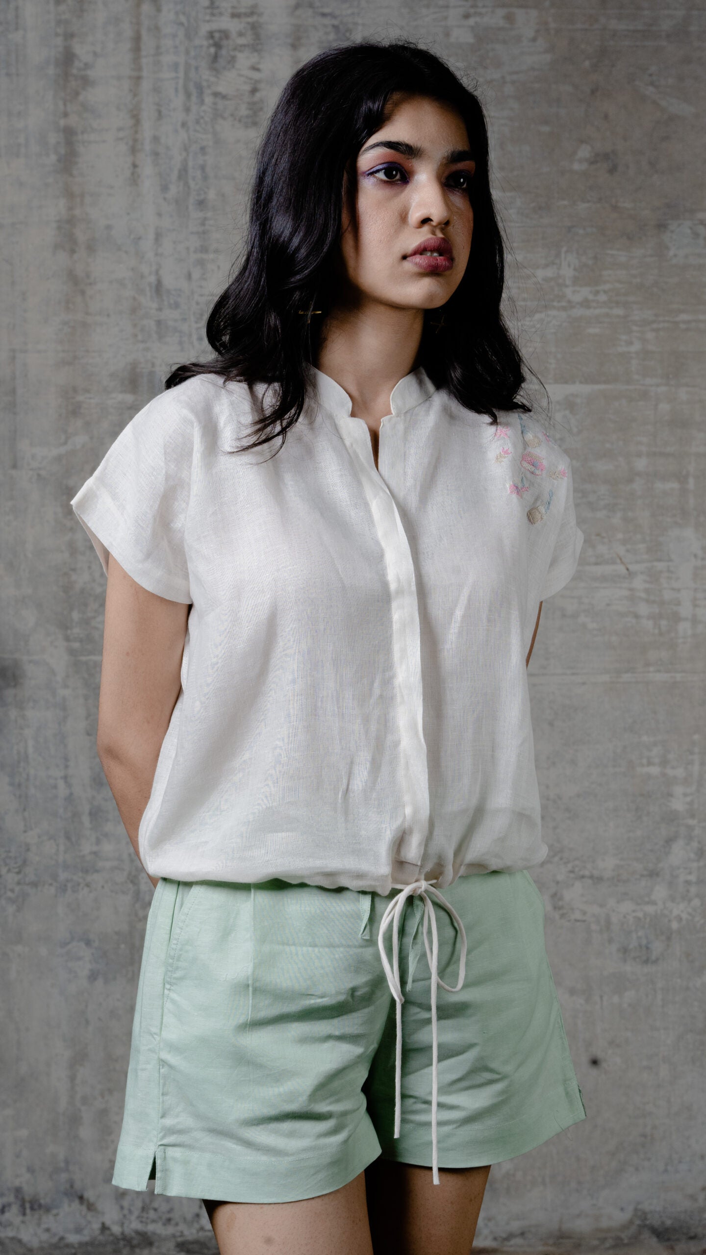 Lyra Linen Drawstring Shirt - Off White