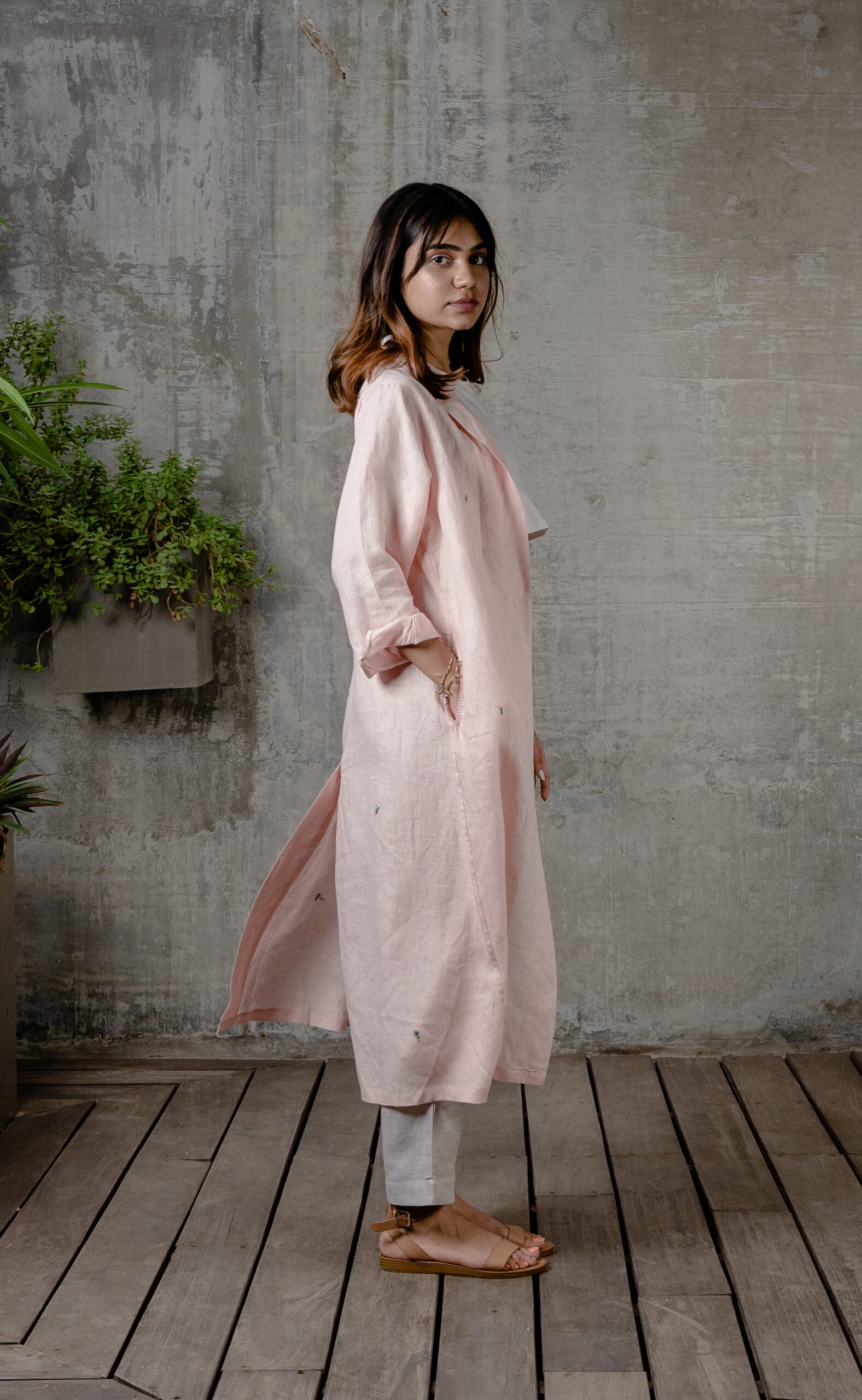 Charlotte Linen Long Overlay - Light Pink