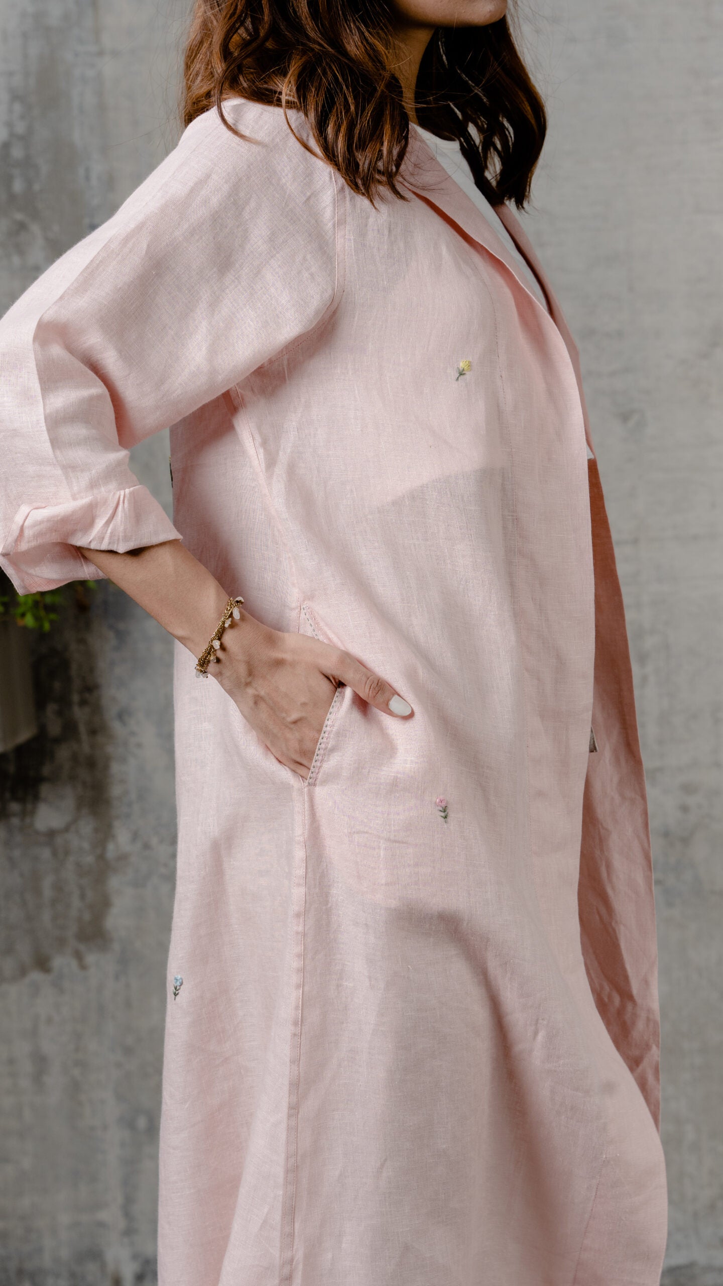 Charlotte Linen Long Overlay - Light Pink
