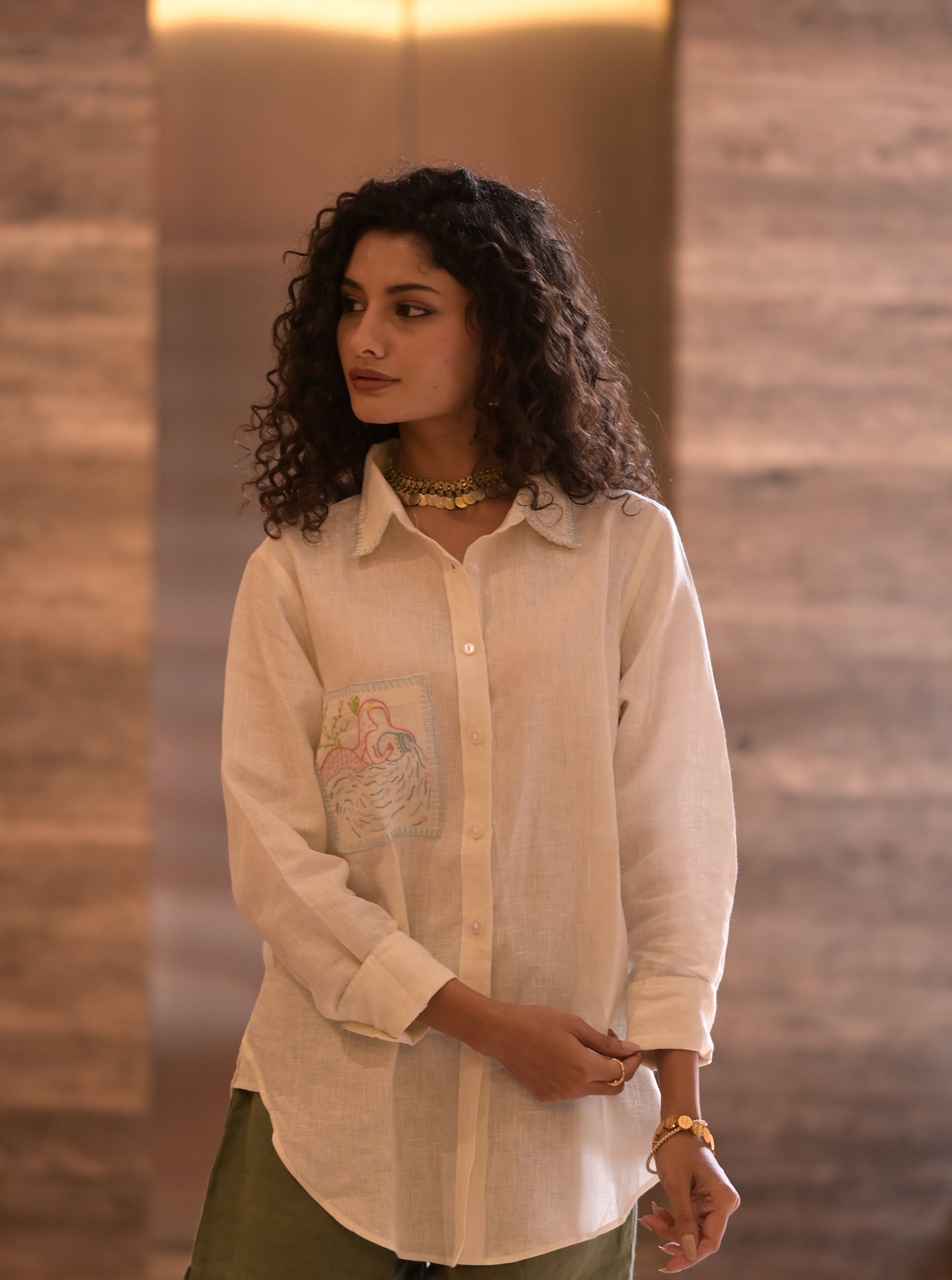 Aquarius Pocket Linen Shirt - Off white