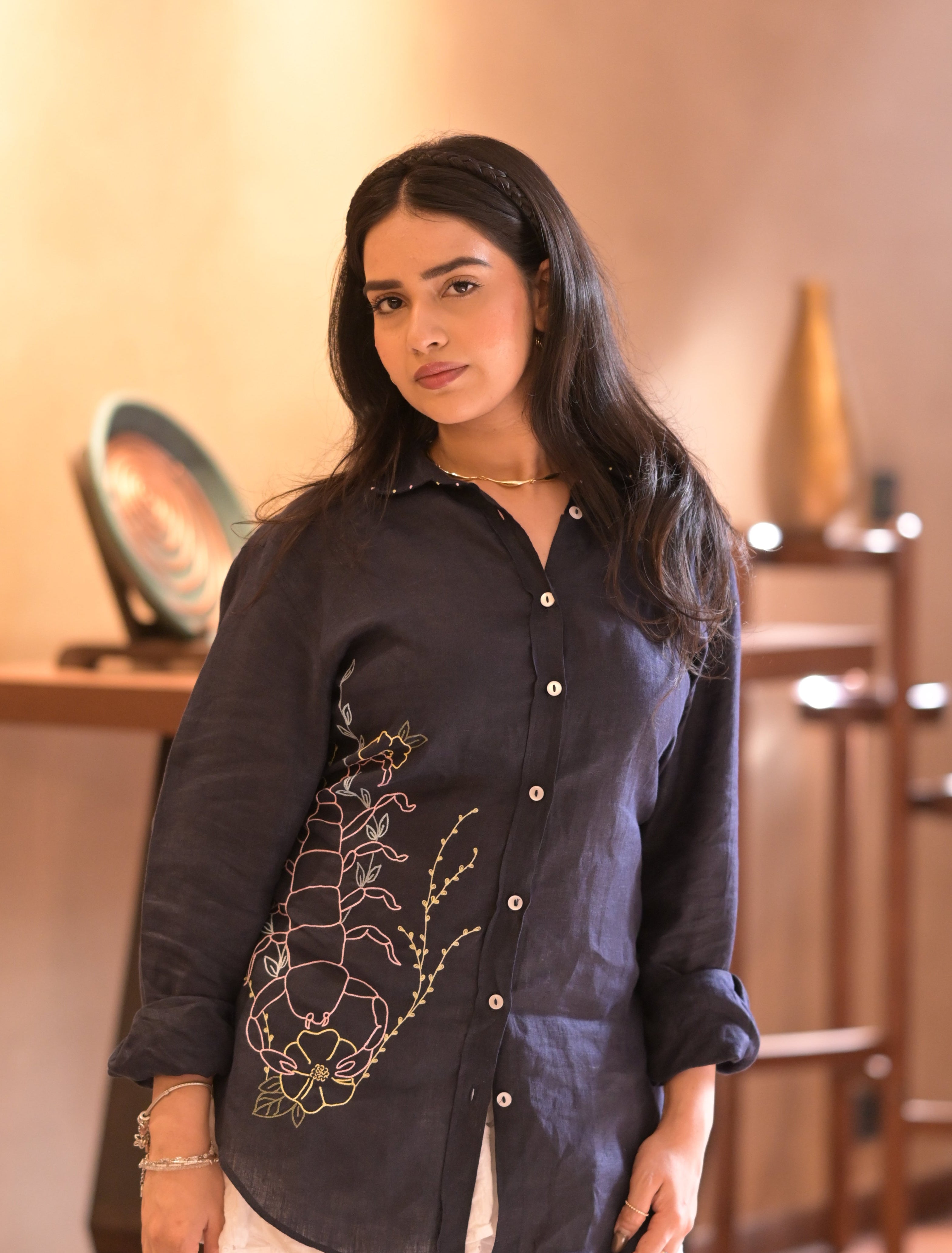 Scorpio Linen Shirt - Navy Blue