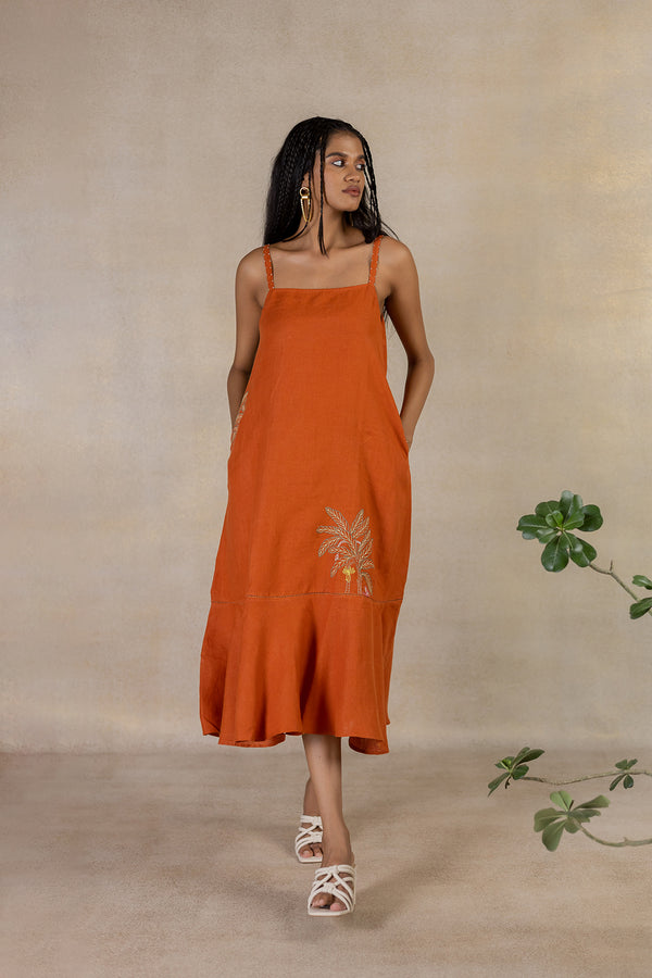 Day 1 - Linen Strap Dress - Tan Rust