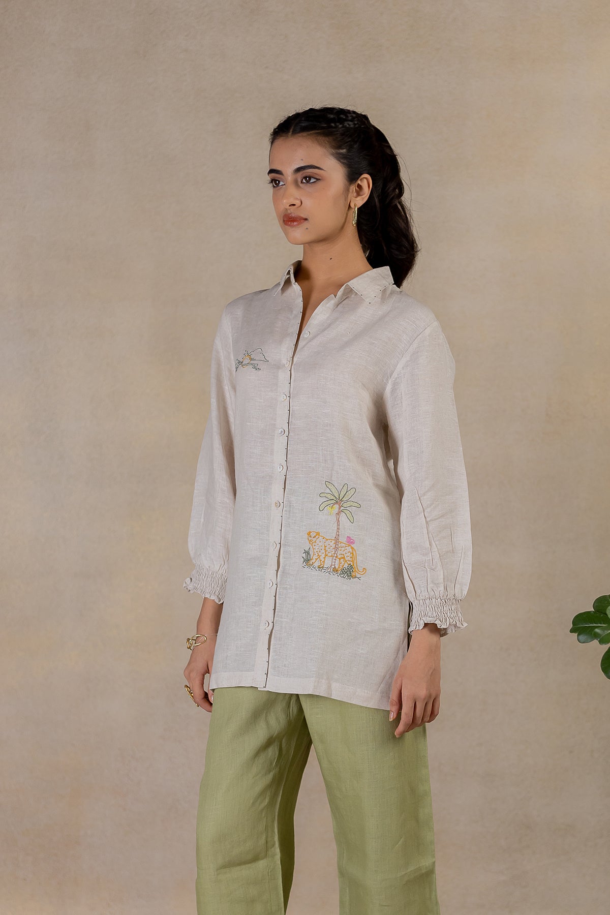 Day 2 - Linen Bobbin Elastic Sleeve Shirt With Pocket - Ecru