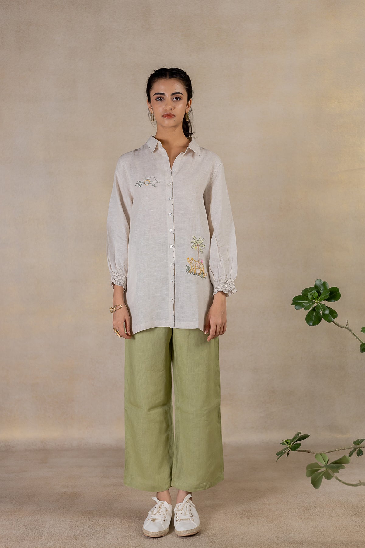Day 2 - Linen Bobbin Elastic Sleeve Shirt With Pocket - Ecru