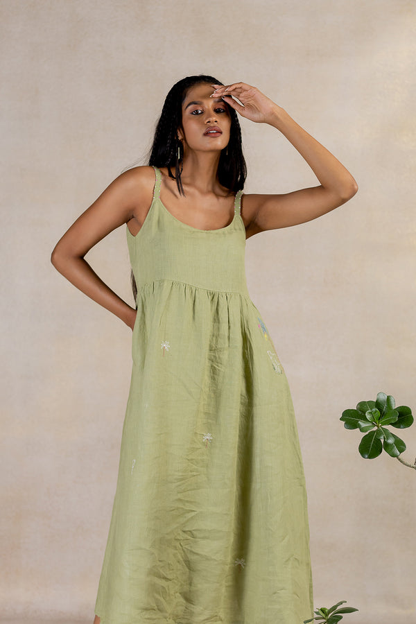 Day 3 - Linen Panel Slip Dress - Meadow Green
