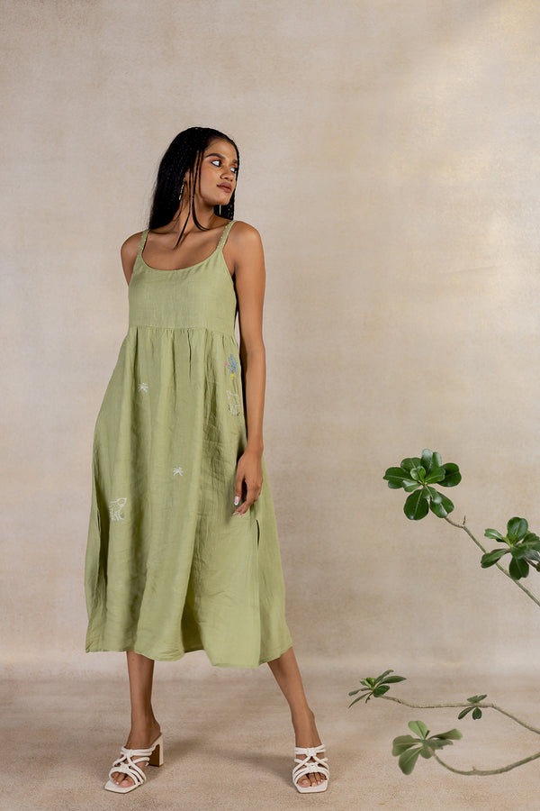Day 3 - Linen Panel Slip Dress - Meadow Green