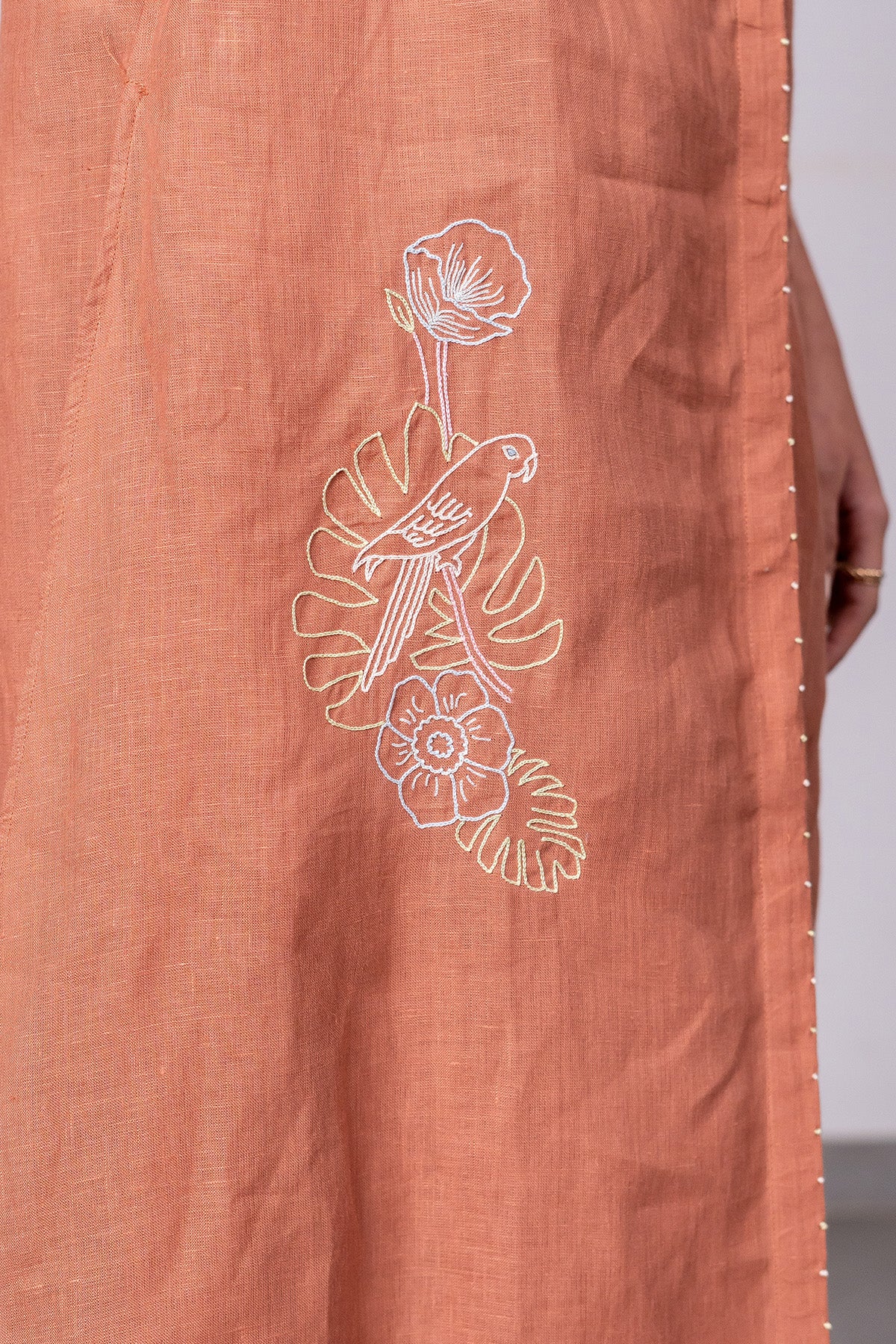 Demi Linen Buttoned Kurta- Pant Set With Pockets – Sand Brown