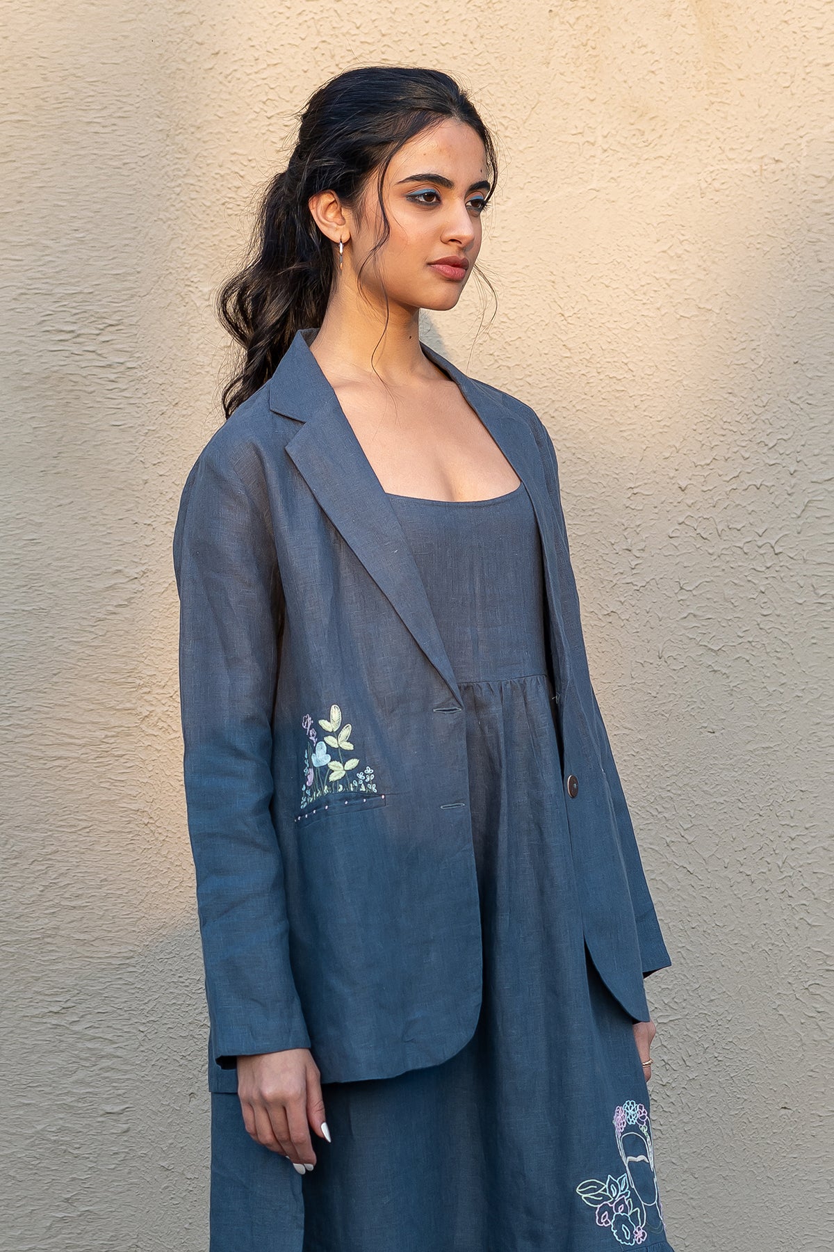 DIANE LINEN BLAZER with Welt Pockets - Charcoal Grey
