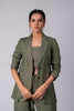 Diane Linen Blazer with Welt Pockets - Olive Green