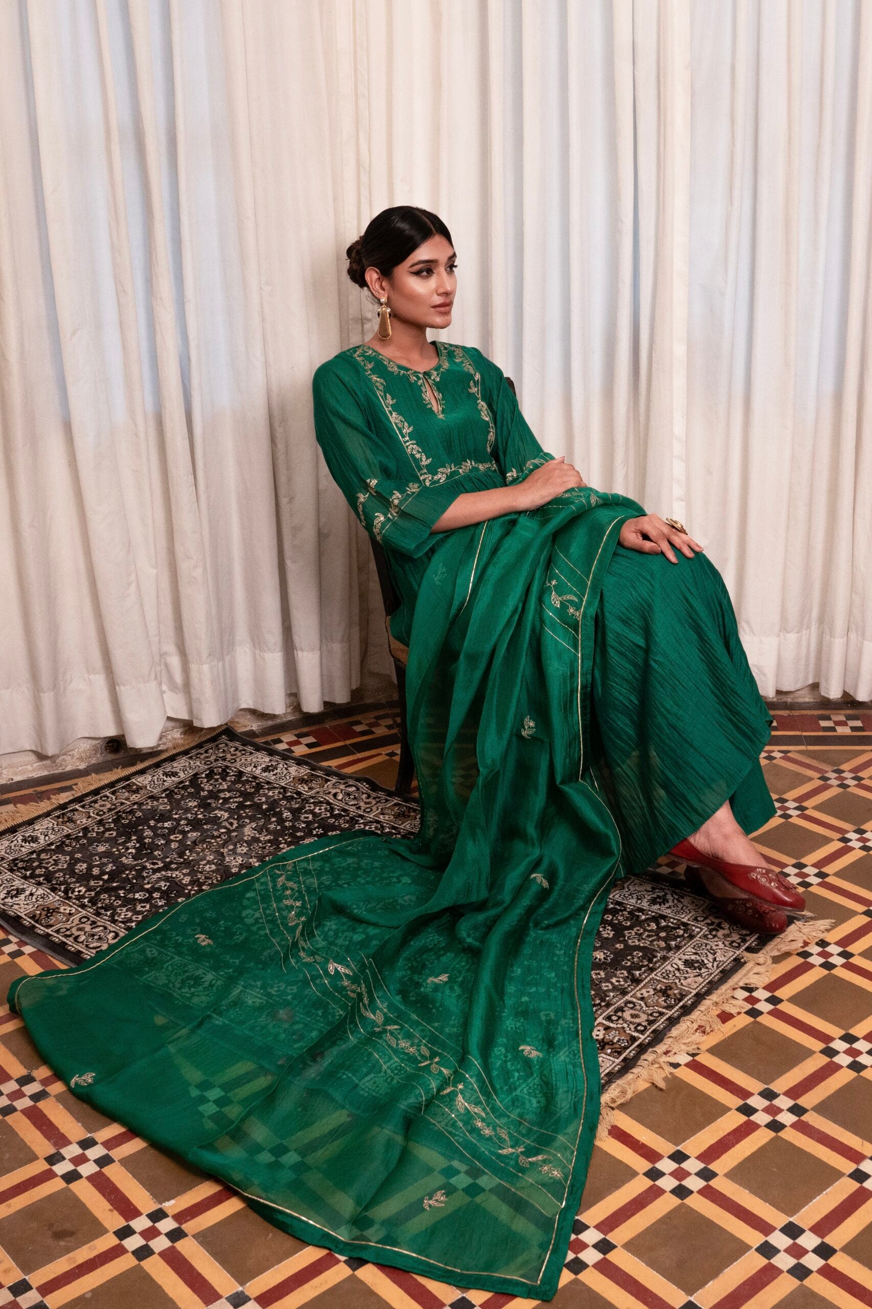 Phool Bel Kurta set - chatak "Hara"