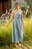 Emilia Linen Sleeveless Elastic Waist Long Dress - Icy Blue