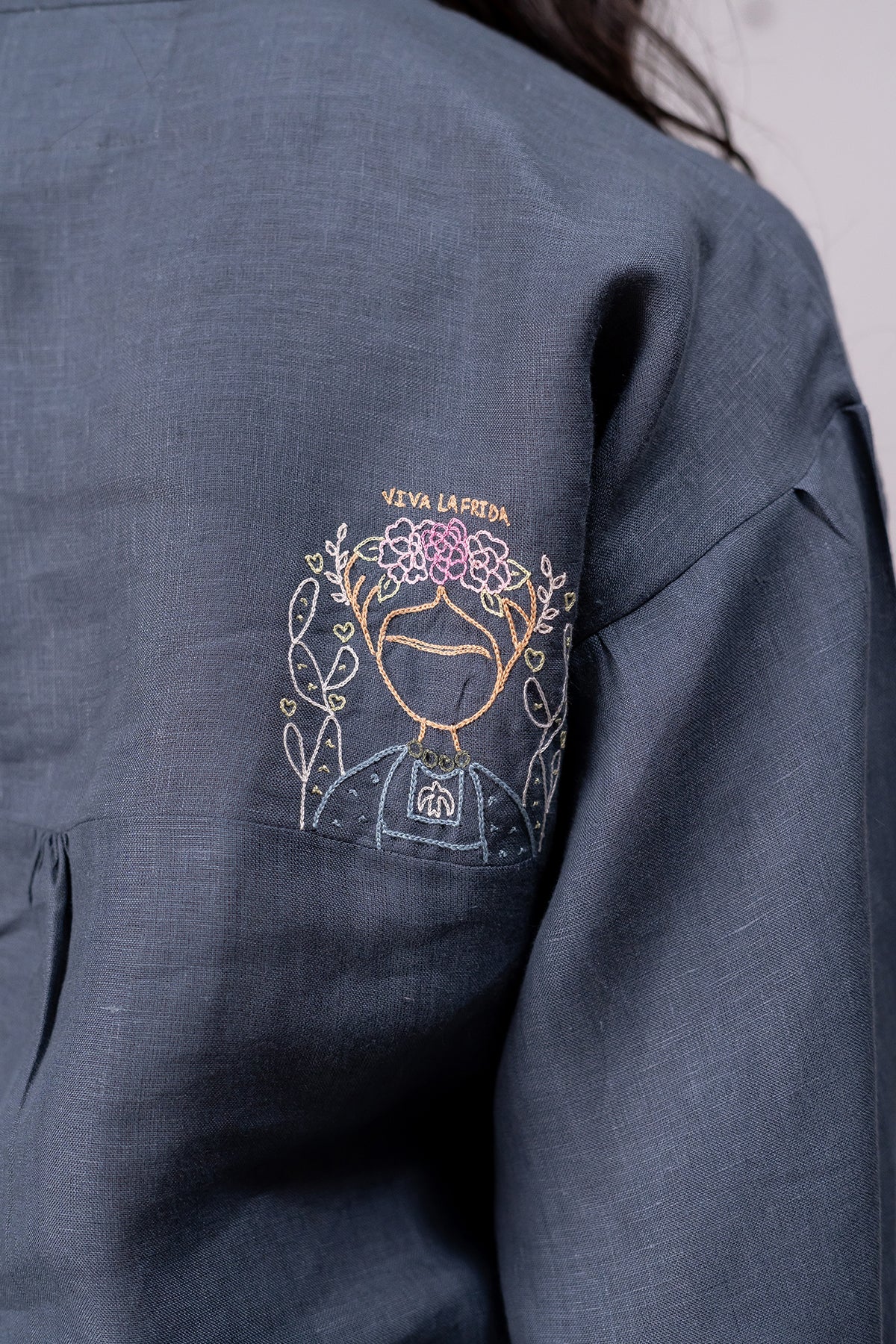 Emma Linen Shirtwith Patch Pocket – Charcoal Grey