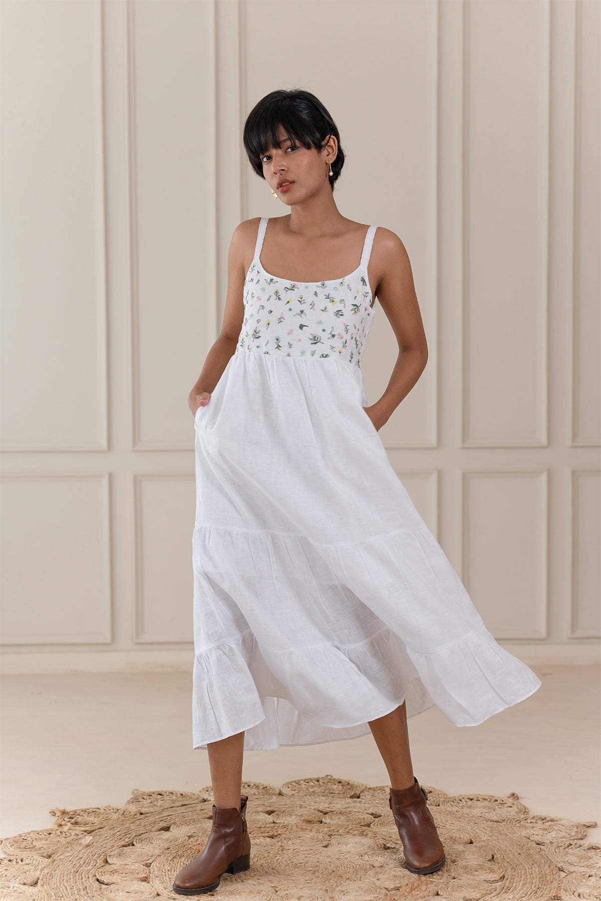 Florence Prairie Slip Dress- White