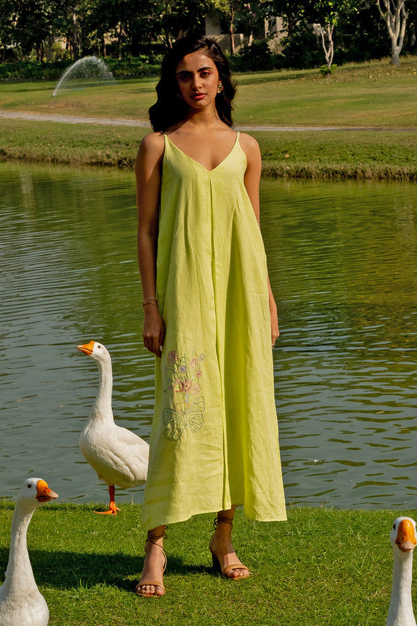 Felicia Linen Handkerchief Dress with pockets - Lime