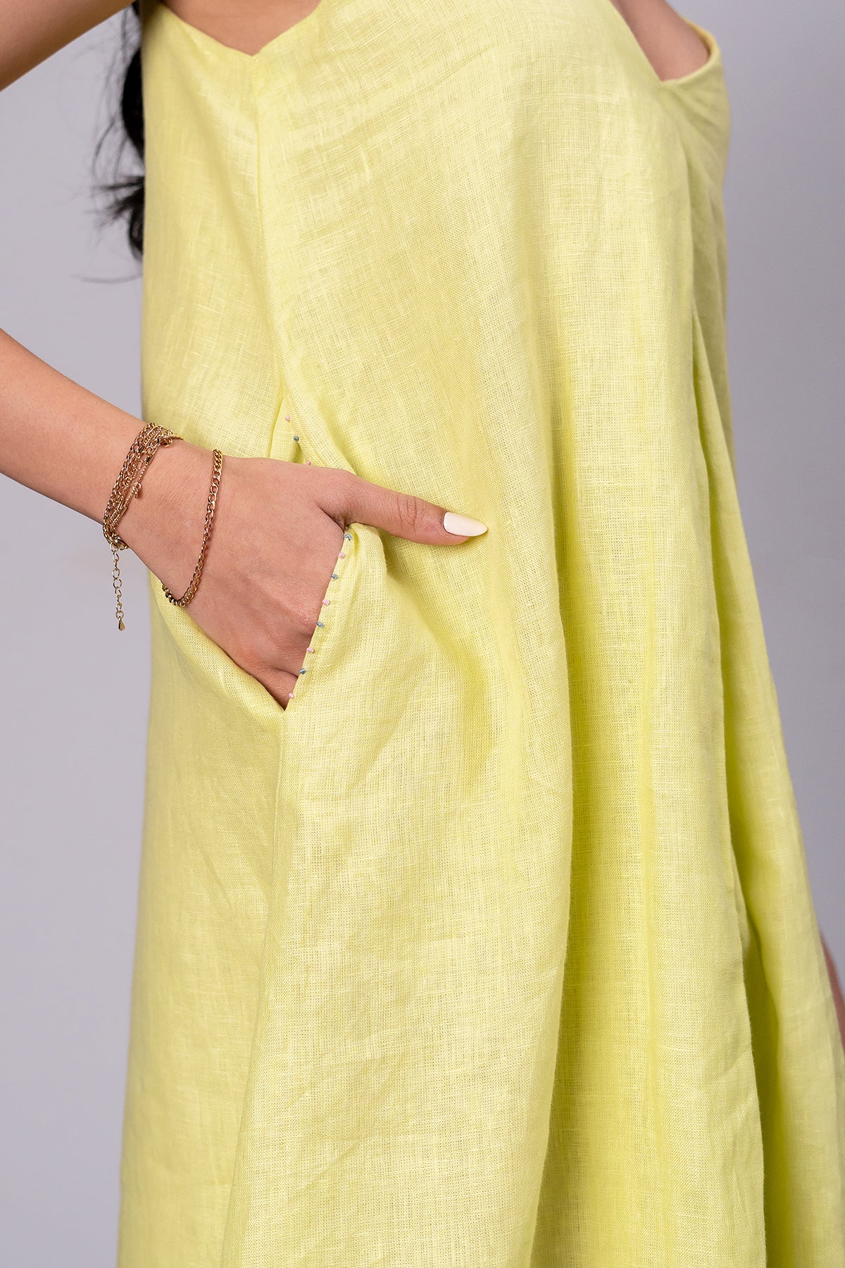 Felicia Linen Handkerchief Dress with pockets - Lime