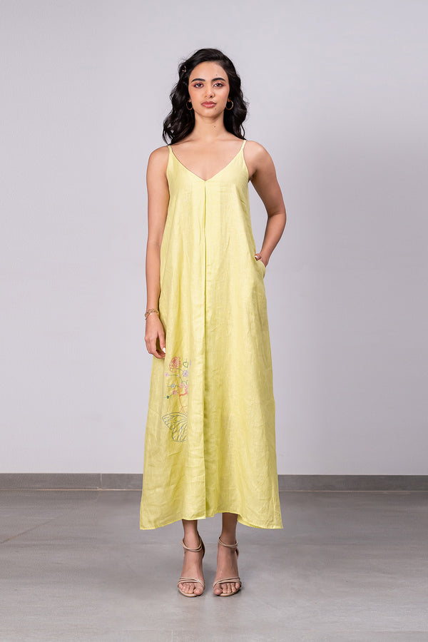 Felicia Linen Handkerchief Dress with pockets - Lime