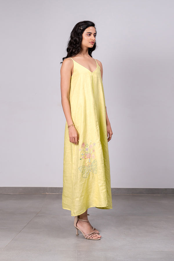 Felicia Linen Handkerchief Dress with pockets - Lime