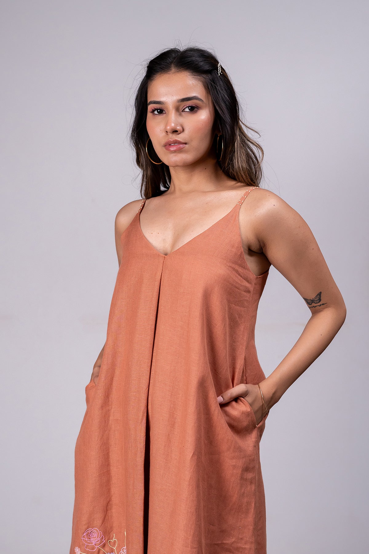Felicia Linen Handkerchief Dress With Pockets – Sand Brown