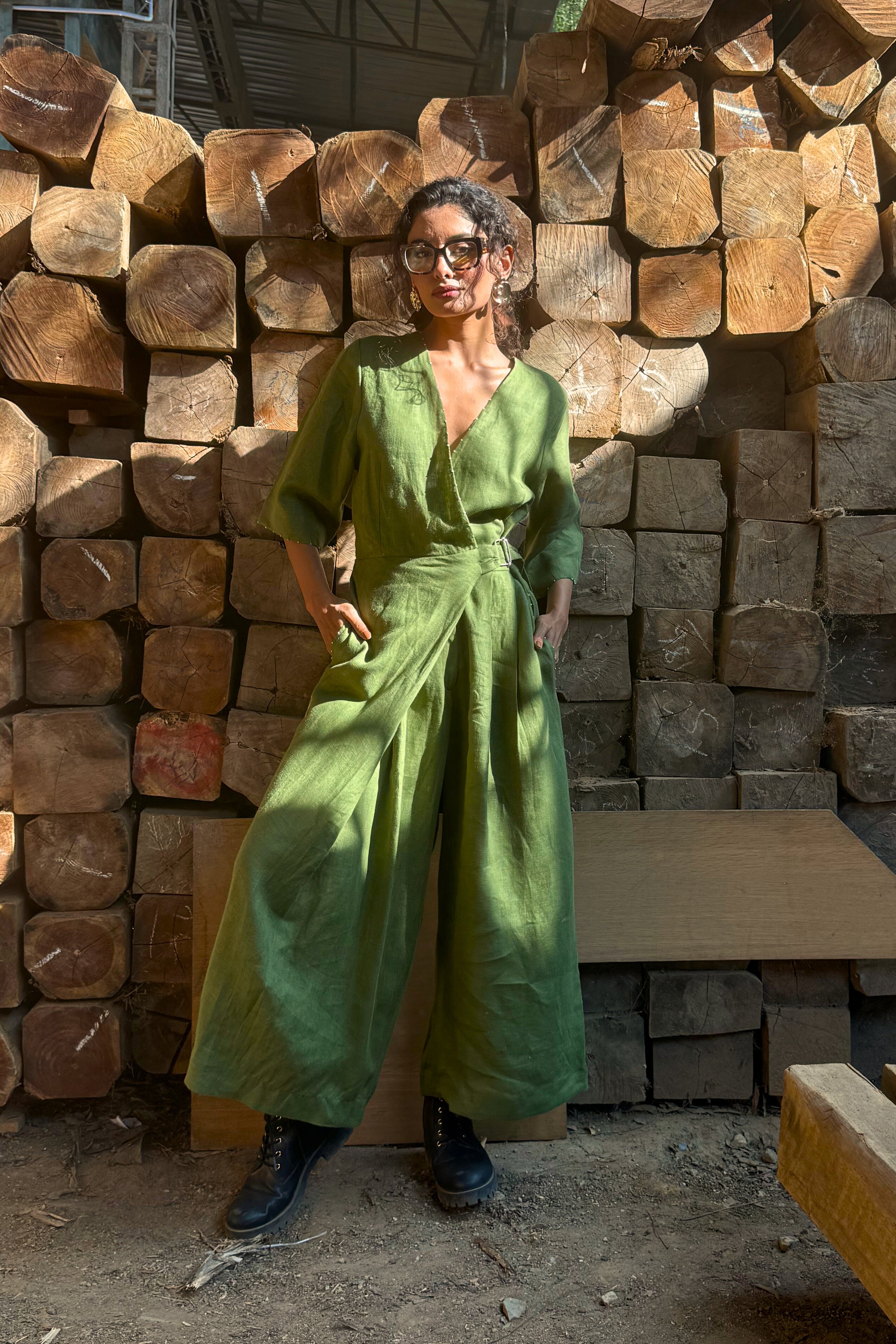 Linen Jumpsuit with Side Buckle