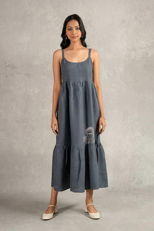 Florence Linen Strap Dress - Charcoal Grey