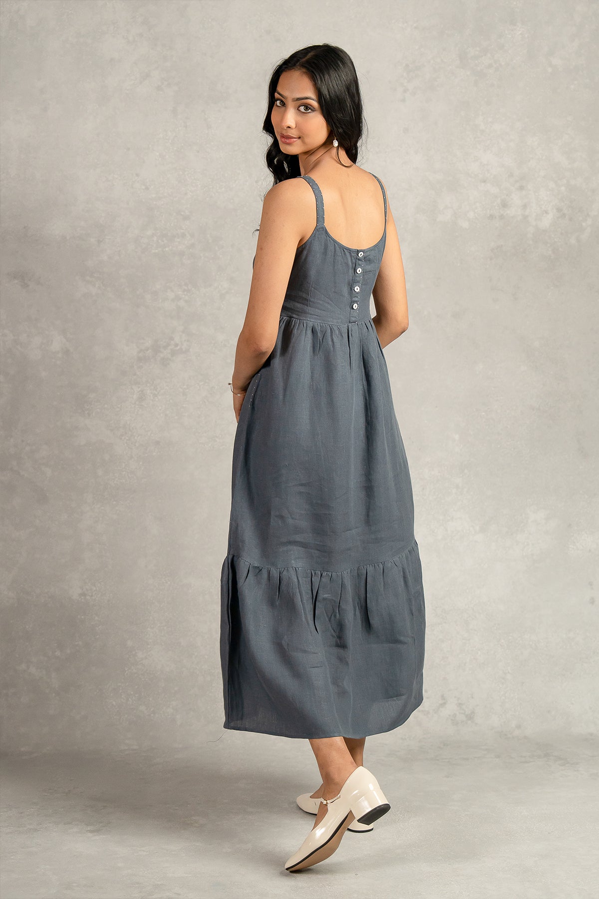 Florence Linen Strap Dress - Charcoal Grey