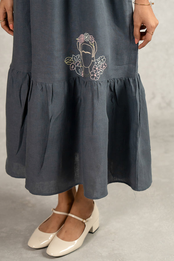 Florence Linen Strap Dress - Charcoal Grey