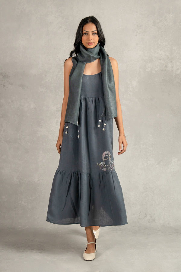 Florence Linen Strap Dress - Charcoal Grey