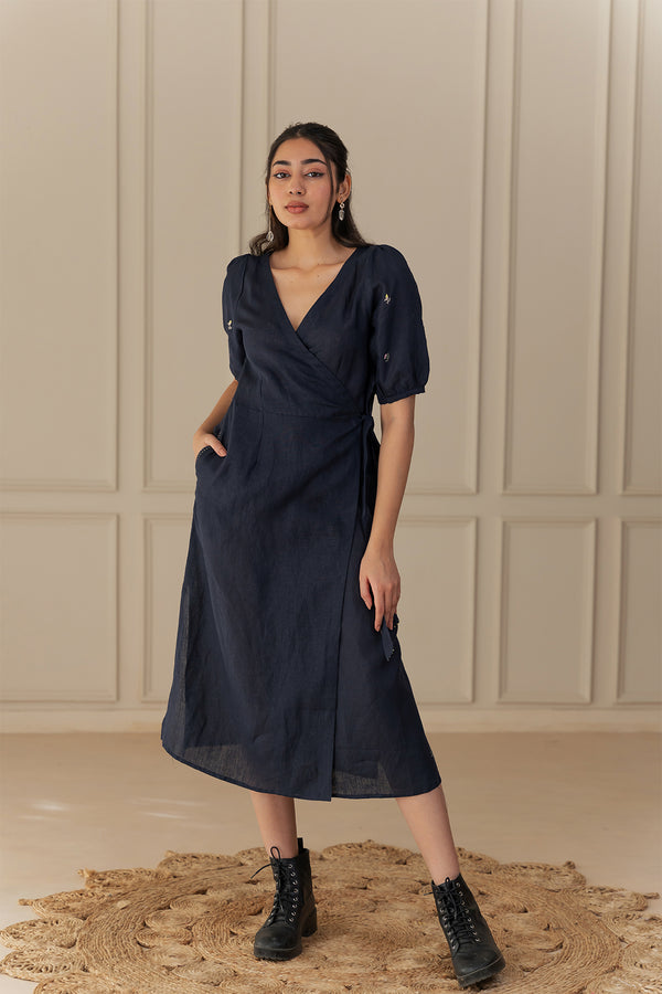 GAIA LINEN DRESS - Blue