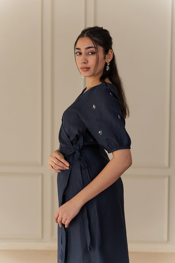 GAIA LINEN DRESS - Blue