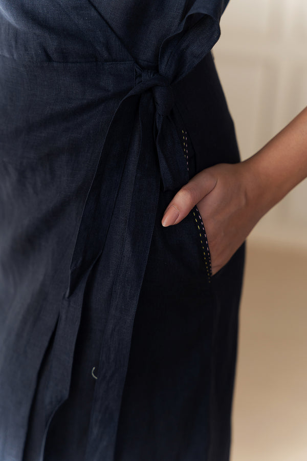 GAIA LINEN DRESS - Blue