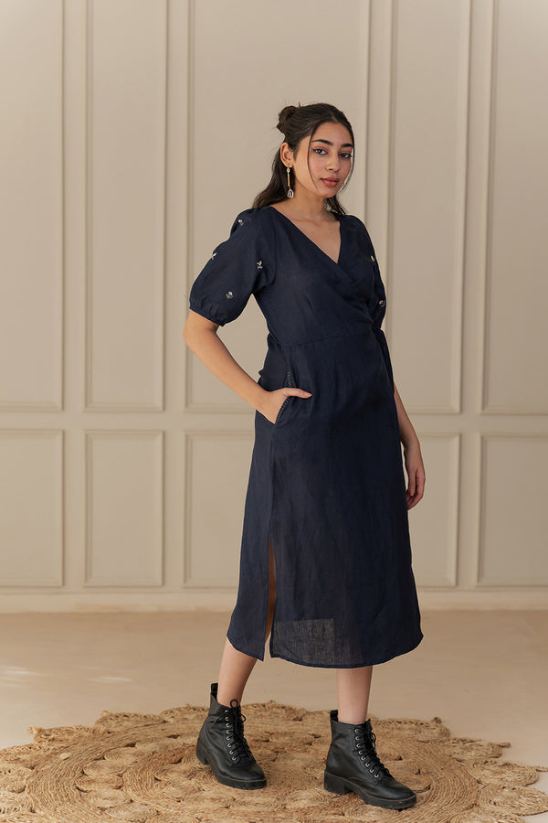 GAIA LINEN DRESS - Blue