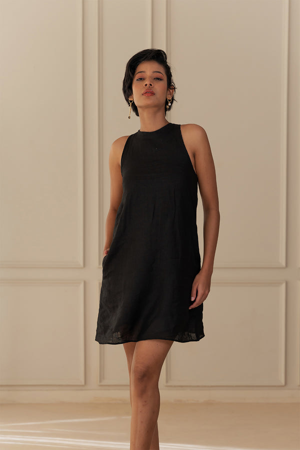 GEORGIA LINEN DRESS - Black
