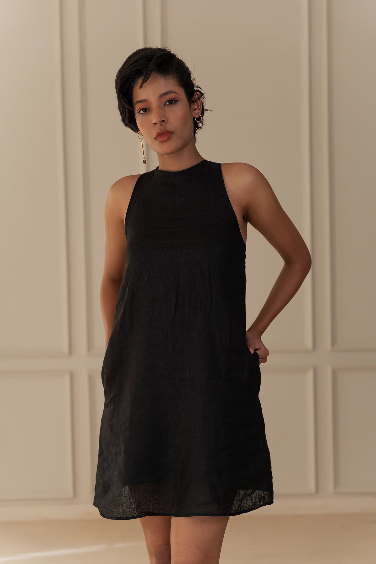 GEORGIA LINEN DRESS - Black