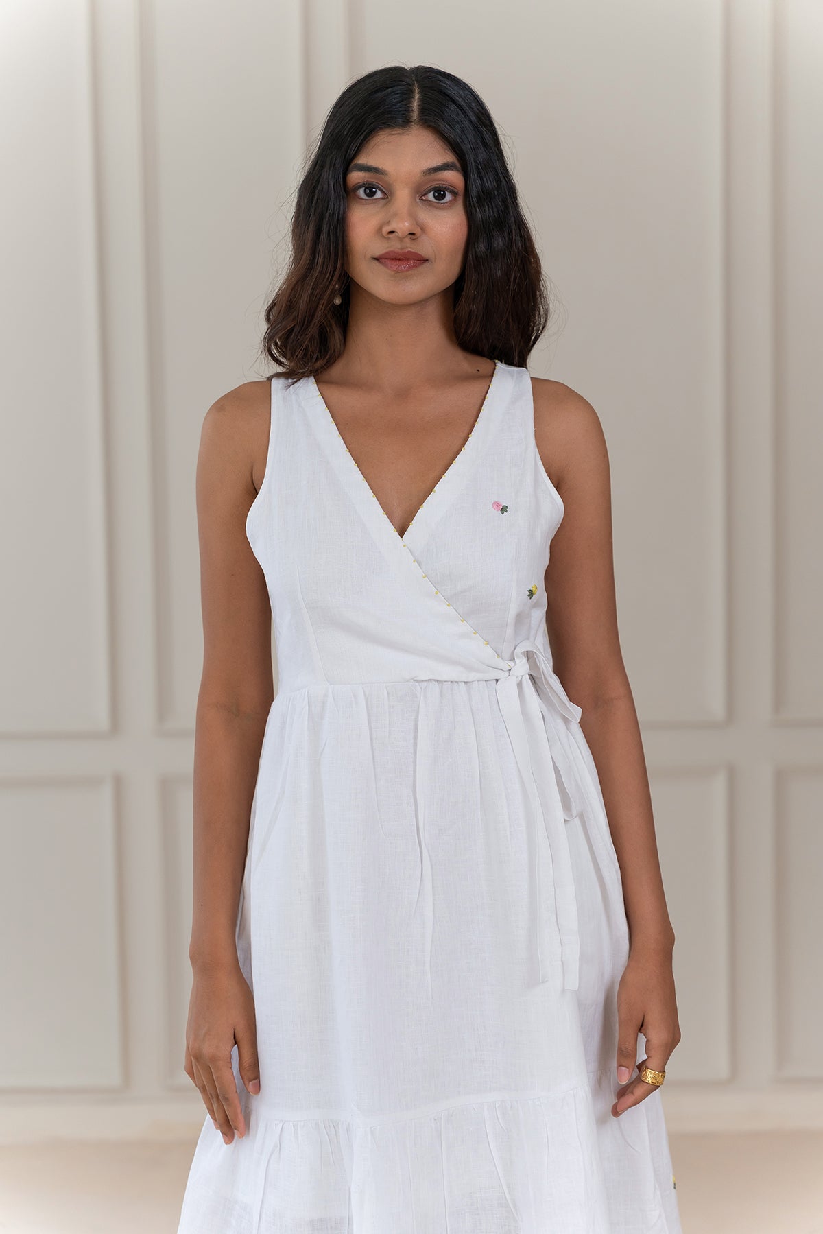 Grace Linen Wrap Dress - White