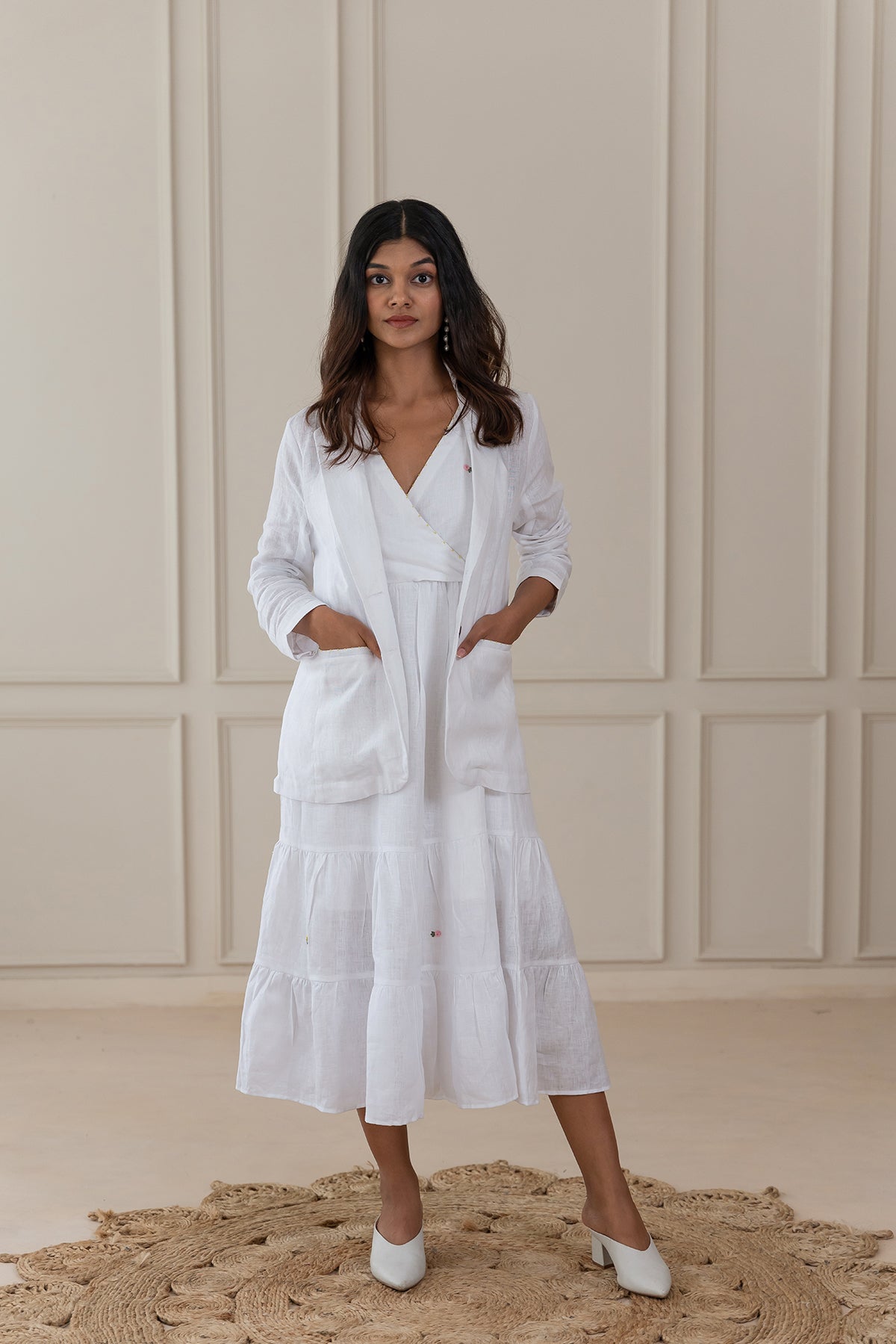 Grace Linen Wrap Dress - White