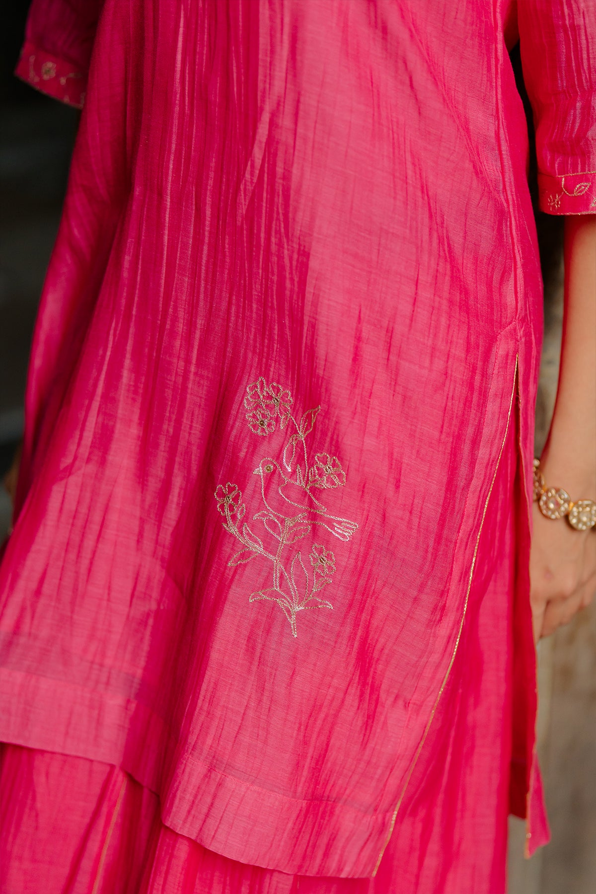 Gauraiya Chanderi Silk Kurta and Gharara Set - Pink